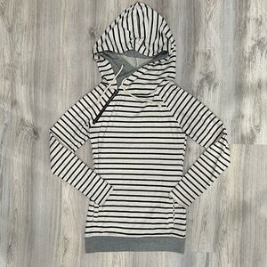 Ampersand Ave & Striped Double Hooded Sweatshirt Zipper Cotton Hoodie Size XS